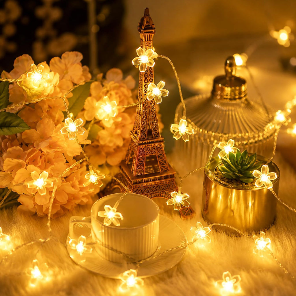 33ft Plug in Warm White Flower Fairy Lights String Christmas Hanging Decor