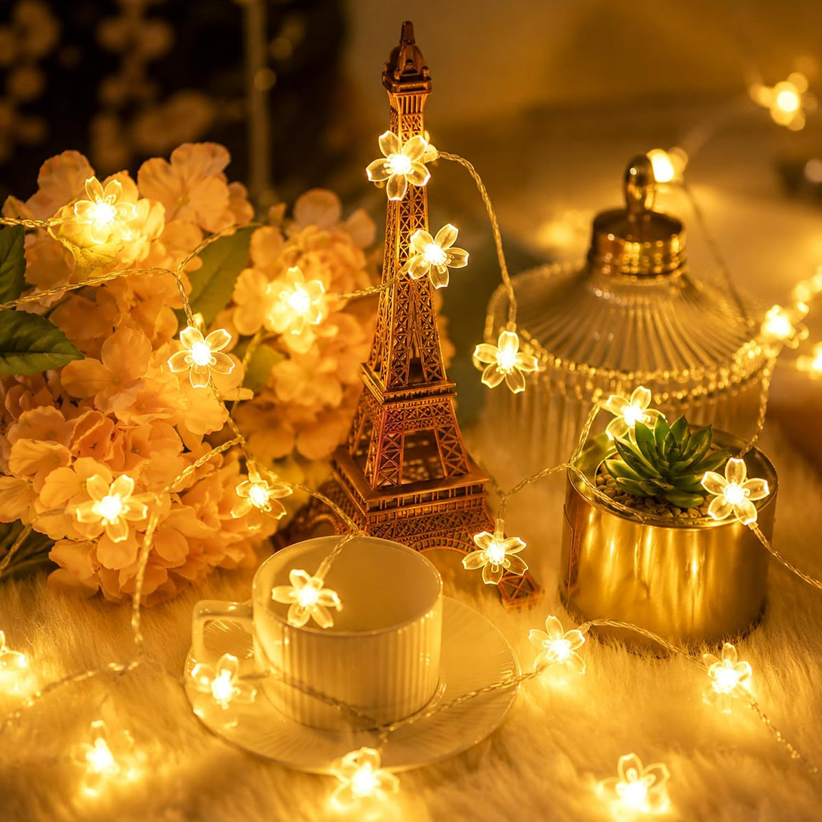 33ft Plug in Warm White Flower Fairy Lights String Christmas Hanging Decor