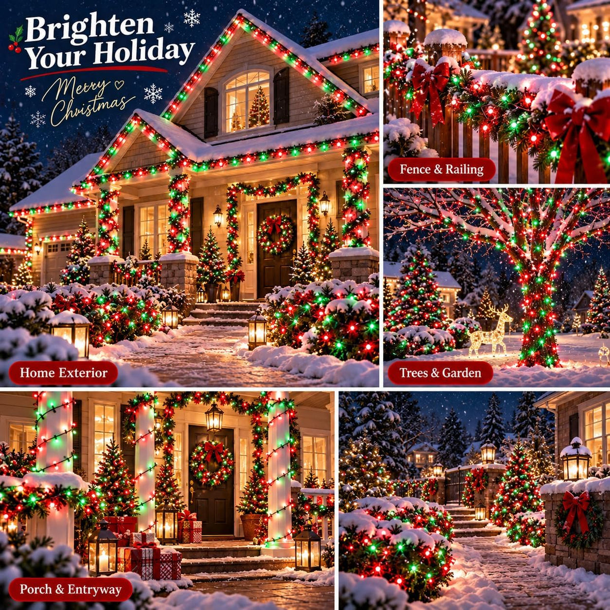 OZS Connectable 2-Pack 164Ft 400LED Christmas String Lights, Red & Green