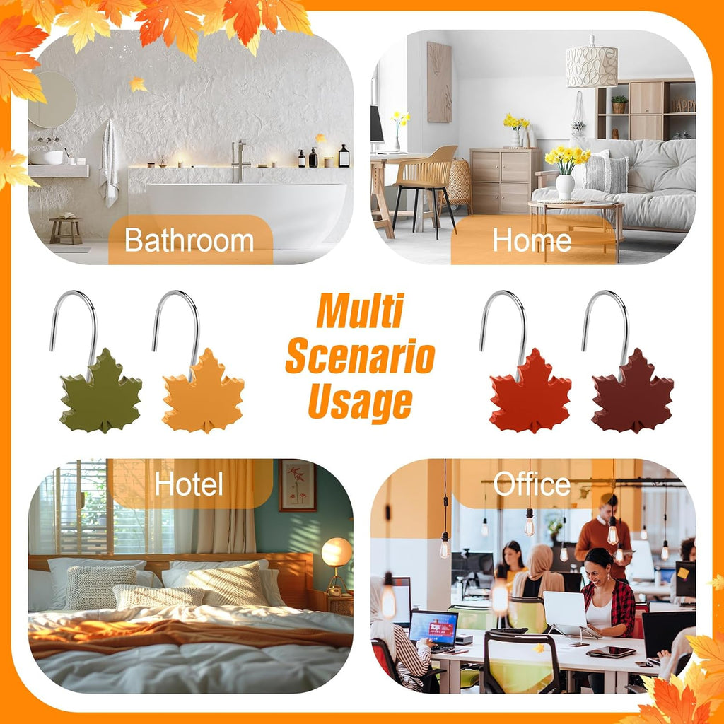 Yungyan 12 Pcs Fall Shower Curtain Hooks, Maple Leaf Shower Hangers