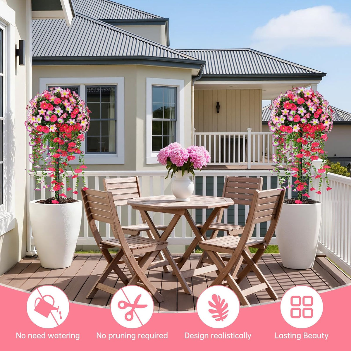 Yangrass 2PCS Fake Topiary Bushes with Pink Morning Glory Flowers,36"(3FT)