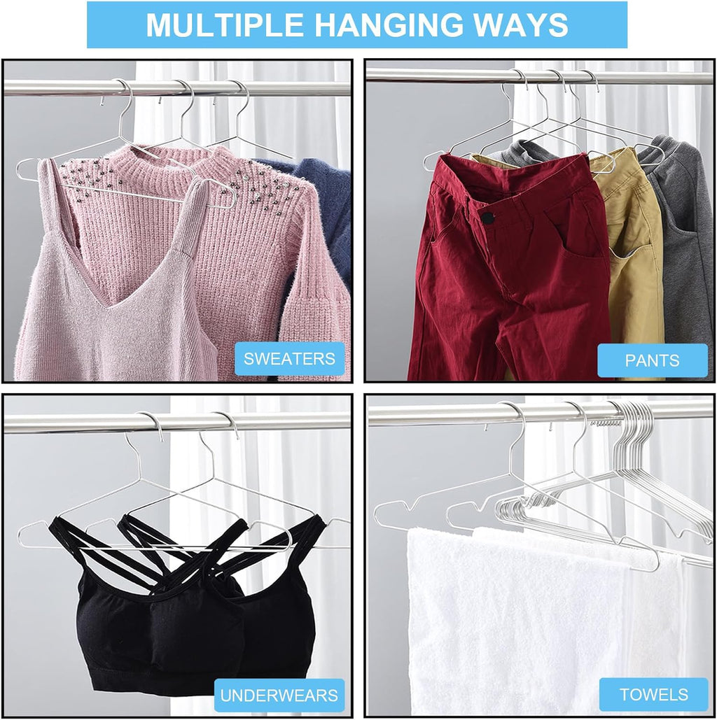 Seropy Coat Hangers Clothes 10 Pack Wire Hangers Heavy Duty Stainless Steel Hangers with Non Slip Grooves, 16.5 Inch Ultra Thin Metal Hangers Space Saving Clothing Hanger