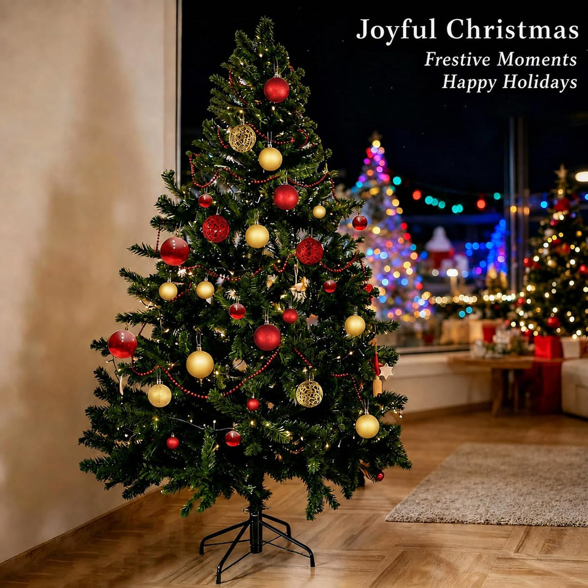Christmas Balls Tree Ornaments Set, Shatterproof Xmas Decorations Set with Reusable Hand-held Gift Package for Holiday Indoor Tree Decor (100, Red & Gold)