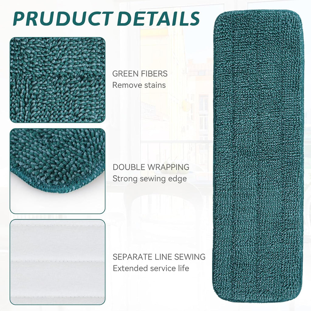 Replacement Mop Pads Fit for Rubbermaid Commercial 18" and 17" Mop - 10 Pack Wet & Dry Commercial Cleaning Reusable Refills Fit for Any Microfiber Flat System 18" and 17" - Green