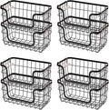 Amazon Basics Stackable Metal Wire Rectangular Storage Baskets for Kitchen, Bathroom or Pantry Organizing, 2 Count, Black (Pack of 4)
