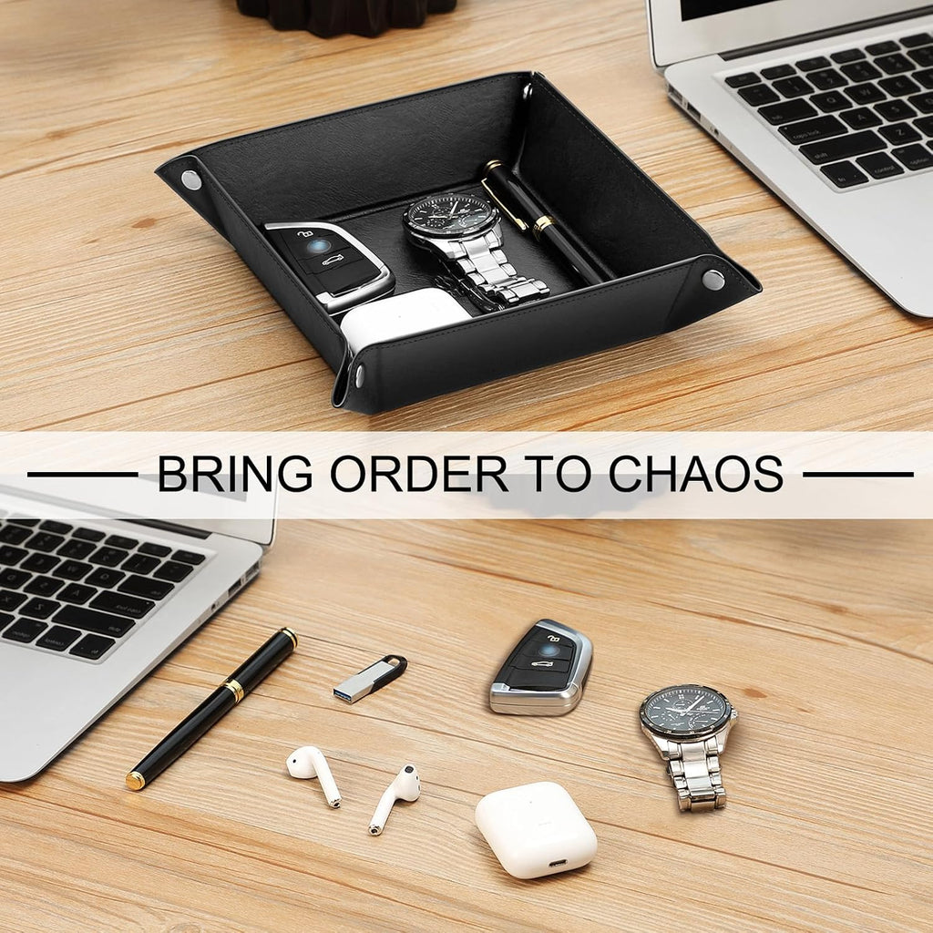 SITHON Valet Tray Desktop Storage Organizer PU Leather Catchall Tray