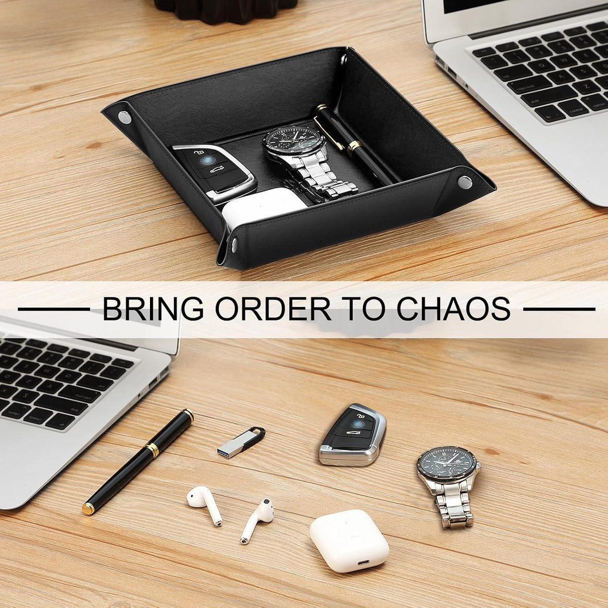 SITHON Valet Tray Desktop Storage Organizer PU Leather Catchall Tray