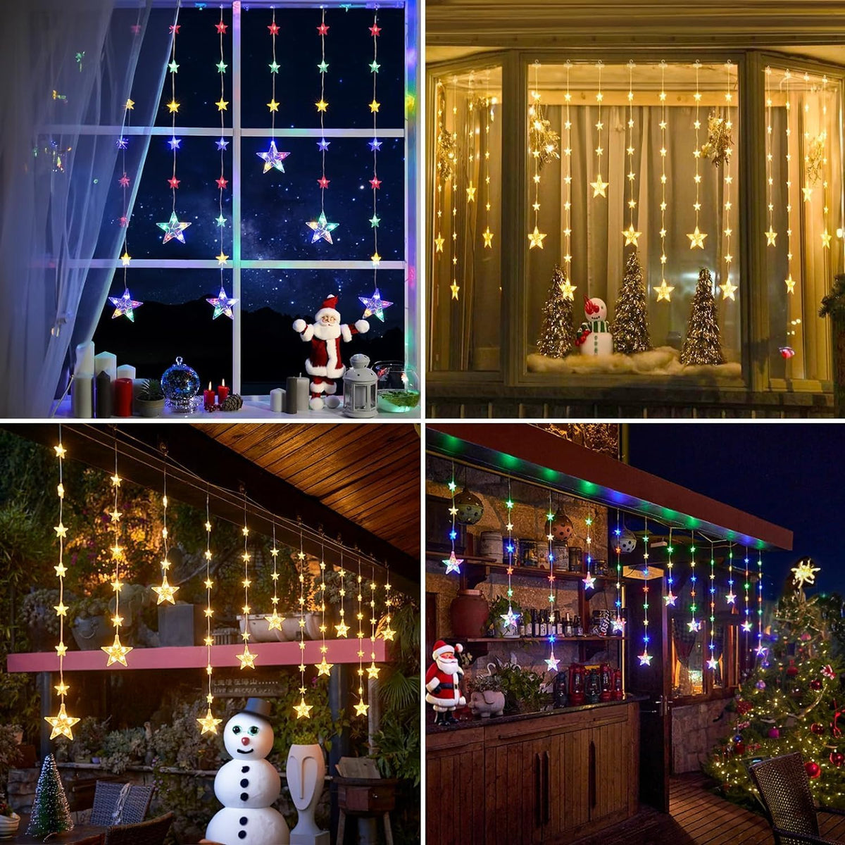 Marchpower Christmas Stars Curtain Lights Battery Operated,32 Stars Warm White Multicolored Color Changing Star Window Lights with Timer & Memory Function 8 Flash Modes, IP65 Waterproof Lights