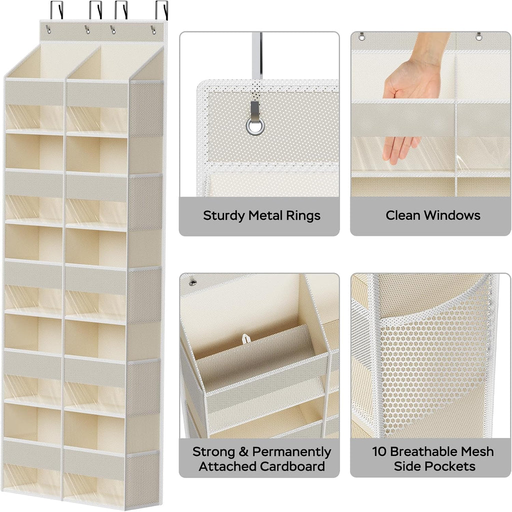 MAX Houser 5 Pocket Over Door Hanging Organizer with Clear Window, Beige