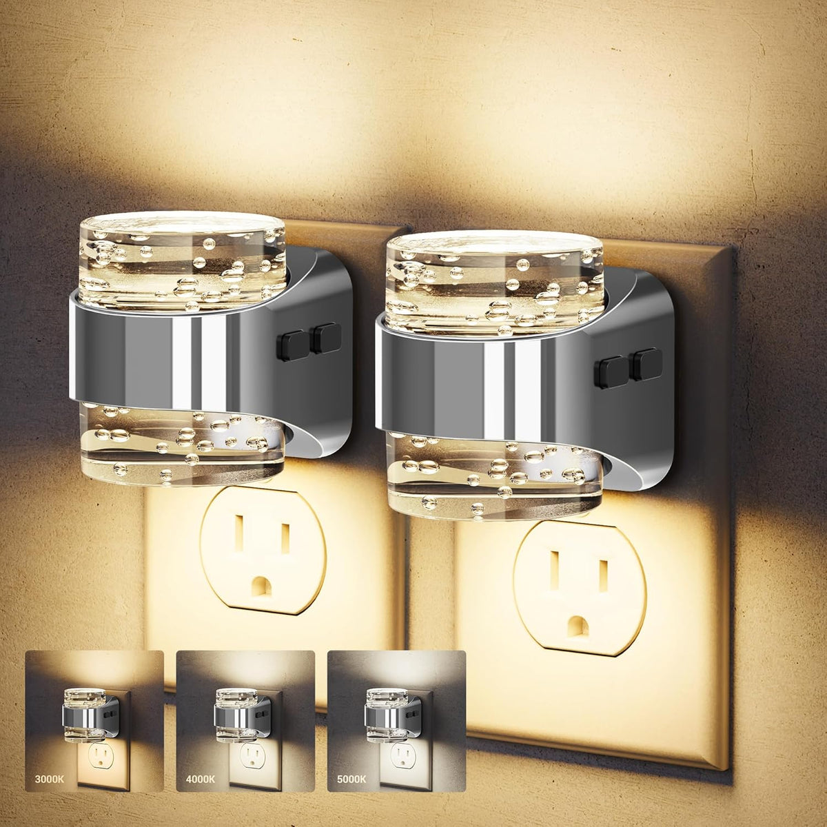 JandCase Night Light Sliver, Bubble Night Lights Plug into Wall Auto, Warm