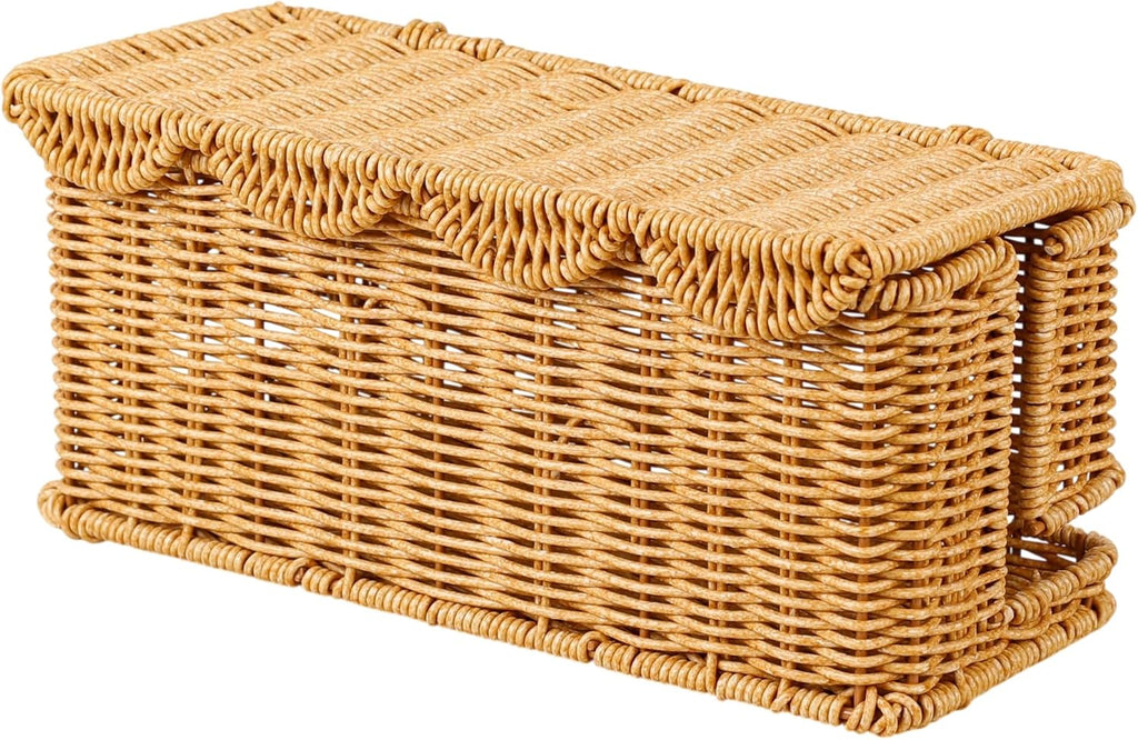 Plastic Rattan Cable Management Box Handmade,Scalloped Cord Hide Basket