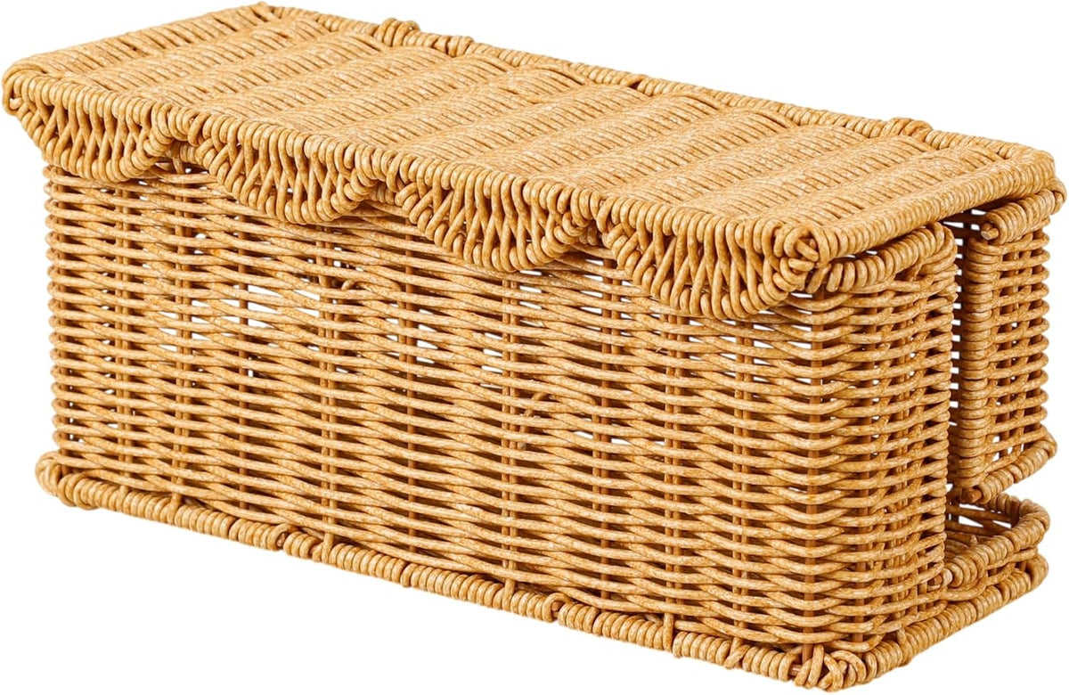 Plastic Rattan Cable Management Box Handmade,Scalloped Cord Hide Basket