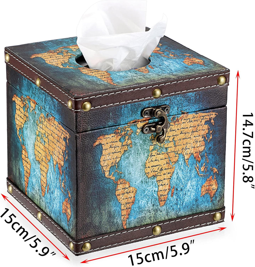 Sumnacon Retro Wood Square Tissue Box Cover - Vintage Cube Tissue Box Holder, Decorative Facial Tissue Holder for Bedroom Bathroom Dresser Night Stand Table Car Store Office Home Decor, Green