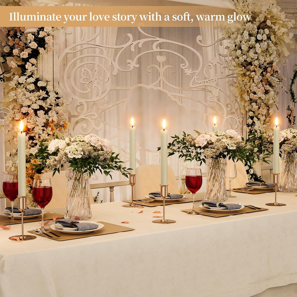 Rechargeable Flameless Taper Candles with Remote Real Wax Ivory 2Pcs