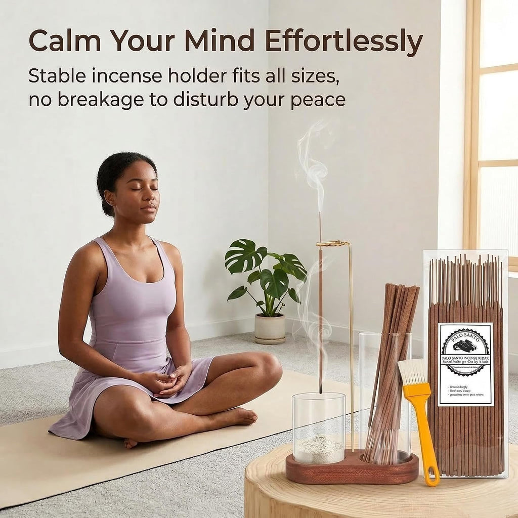 Incense Holder Glass Ash Catcher with 40 Pcs Palo Santo Incense Sticks