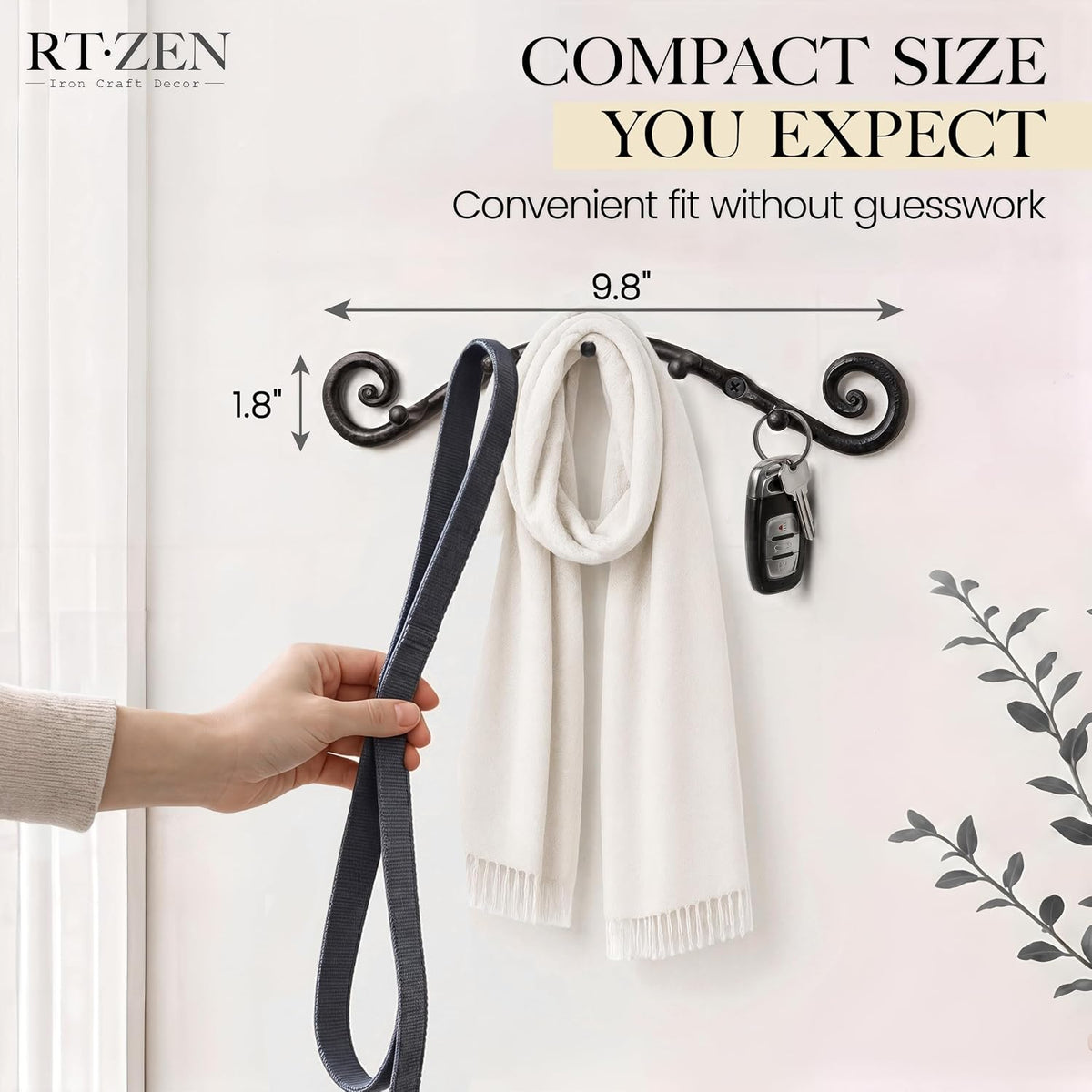 RTZEN Farmhouse Small Key Holder for Wall, Wrought Iron Wall Mount Rack