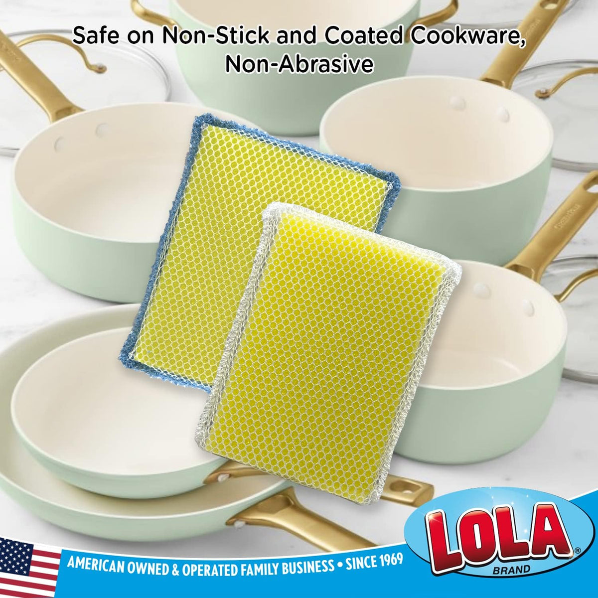 LOLA Microfiber & Nylon Net Sponges, 24 Pack, 12 Dual Sided Non-Scratch Sponge Pads & 12 w/Microfiber Cloth One Side and Netting on the Other Side