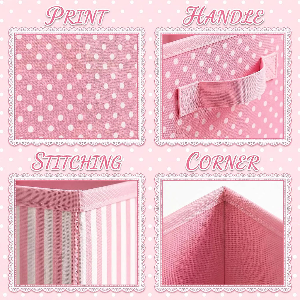 Marsui 4 Pcs Pink Flower Cube Storage Bins with Handle 11 Inch, Academic