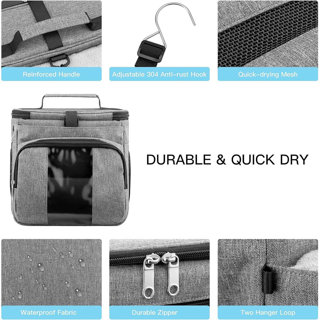 Bukere Portable Shower Caddy Tote Bag for College Dorm Travel, Separate Compartment, Large Capacity, Quick Dry Mesh Base, Hanging Toiletry Bath Bag for Student, Gym, Camp, Women Men