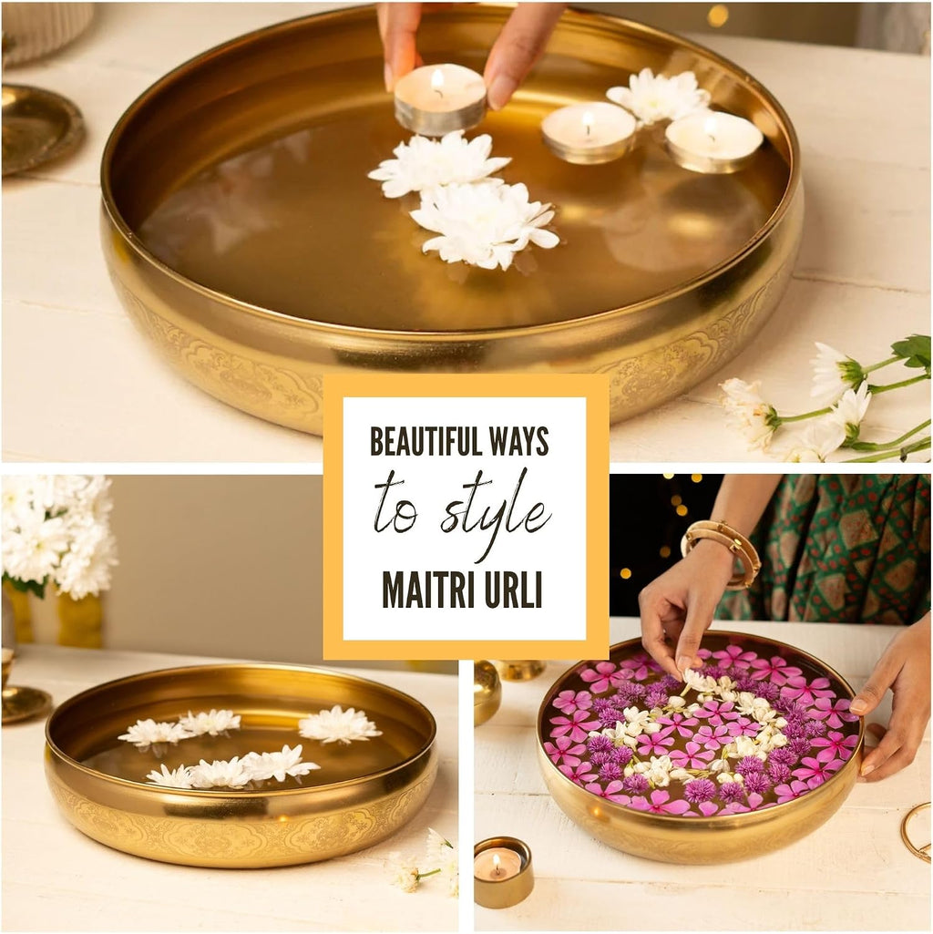 RITUALISTIC Maitri Brass Urli Bowl | Urli for Flower Decorations | Bras Urli Bowl for Home Decoration | Kitchen Décor | Bowl for Decoration | Perfect Return Gift for House Warming Ceremony | 10.5inch
