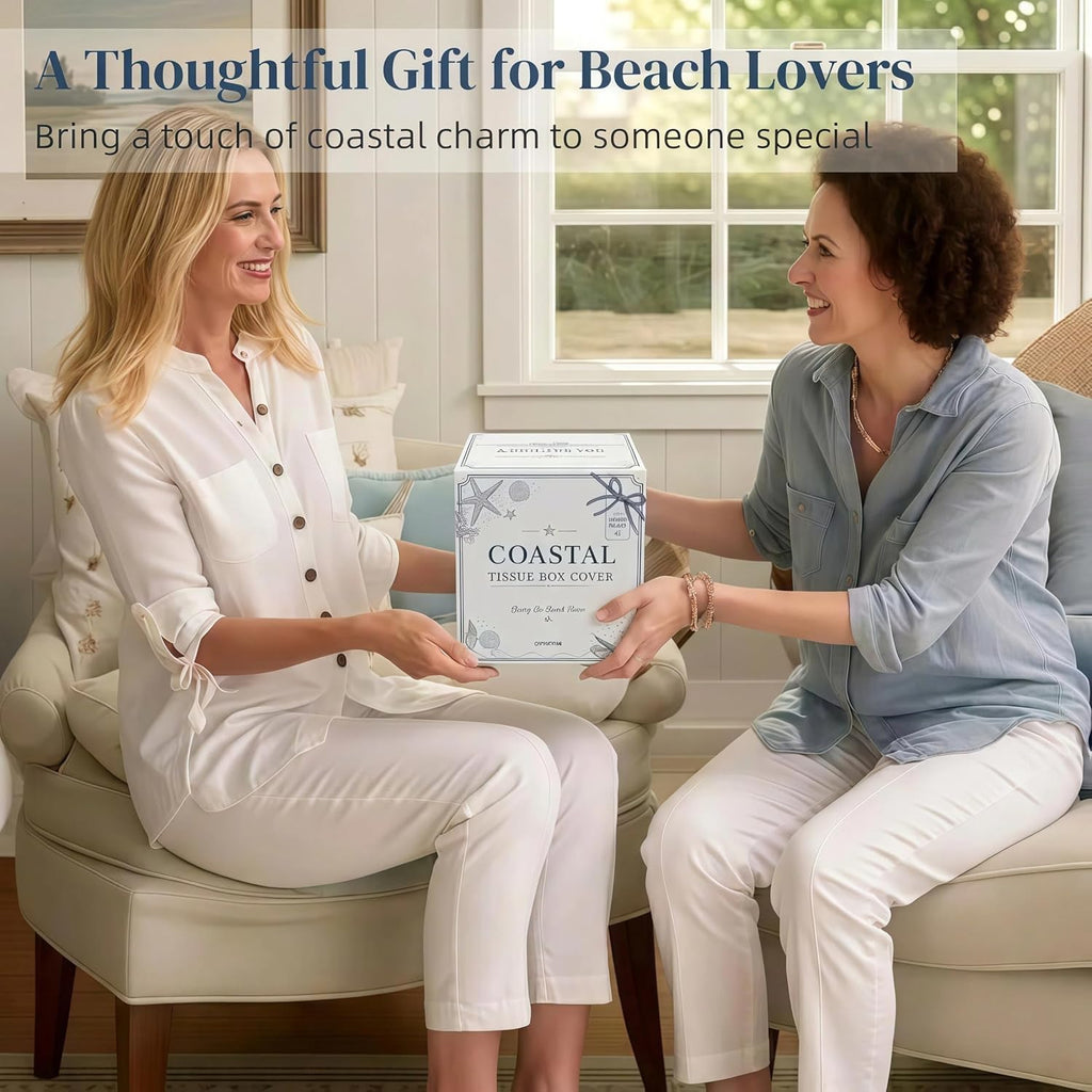 Coastal Tissue Box Cover Wooden Retro with Sliding Bottom Panel Beach Decor for Bathroom Bedroom Living Room,Starfish Decor Suitable for Coastal Gifts Beach House Gifts