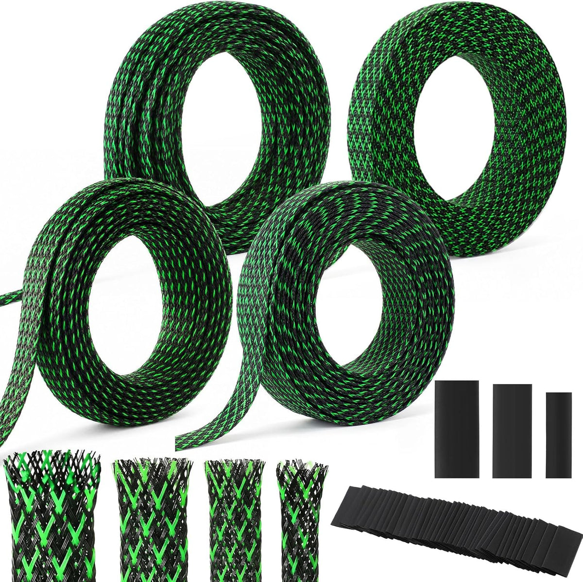 Tatuo 151 ft Braided Cable Sleeve Expandable Wire Sheathing(Green, Black)