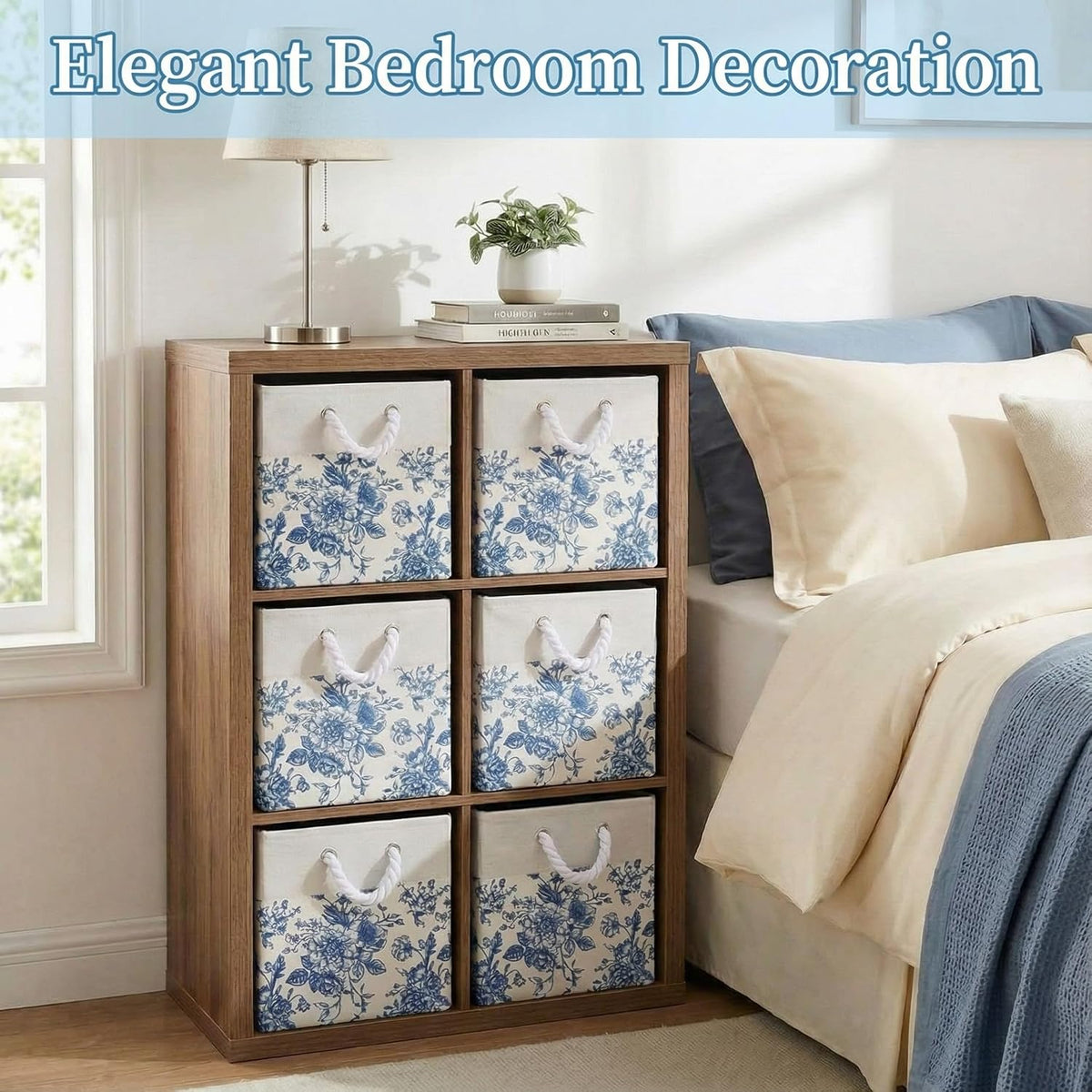 Blue Floral Cube Storage Bin Set of 6 Cube Storage Basket, 11.22 Inch