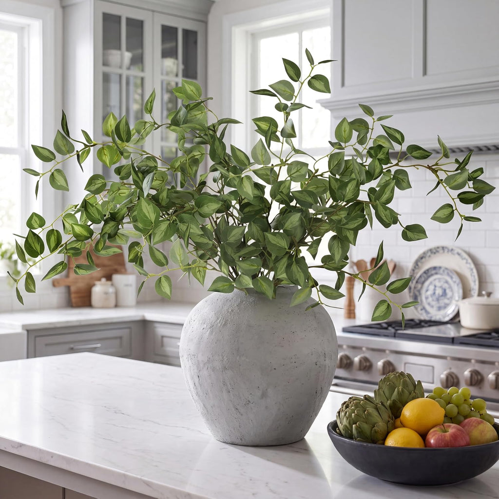 Sggvecsy 5 Pcs Artificial Eucalyptus Stems 32.7 inch Fake Greenery Branches with Faux Eucalyptus Leaves Silk Foliage Plants for Home Vase Kitchen DIY Festival Farmhouse Decor (Green)