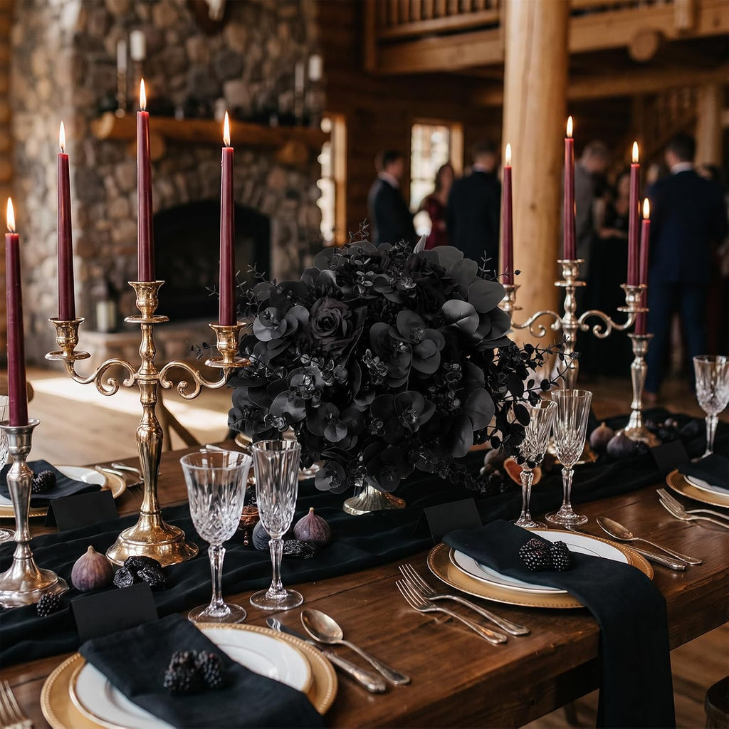 120 Pcs Black Artificial Eucalyptus Stems and Faux Flowers, Halloween