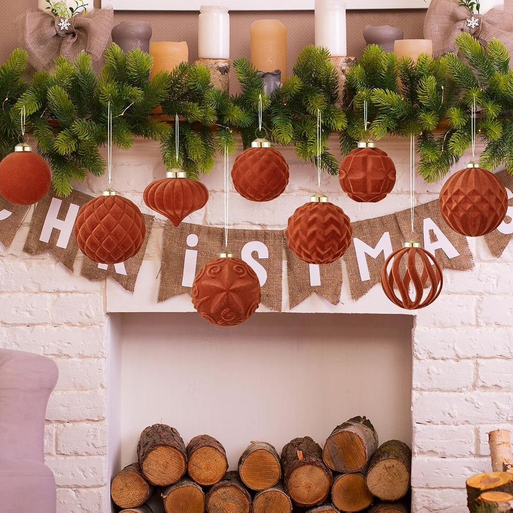 30pcs Velvet Christmas Ball Ornaments, Flocked Shatterproof Christmas Ornaments Hanging Xmas Tree Decorations Set for Home Party Holiday Decor (Multi-Size, Orange)