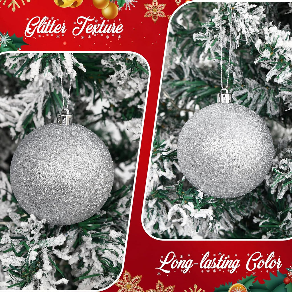 Leitee 16 Pcs 3.15 Inch Glitter Christmas Ball Ornaments, Silver