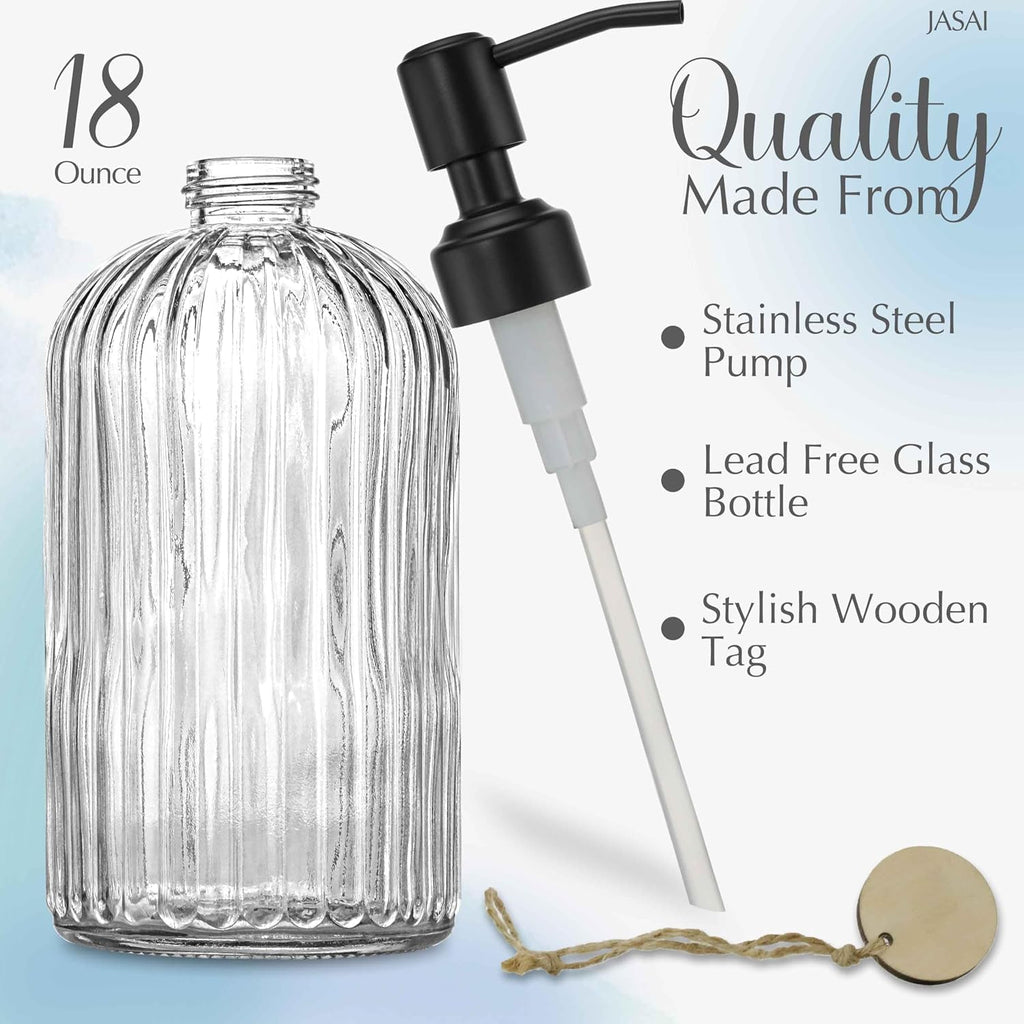 JASAI 18Oz Simple Glass Soap Dispenser with Black Rust Proof Pump.
