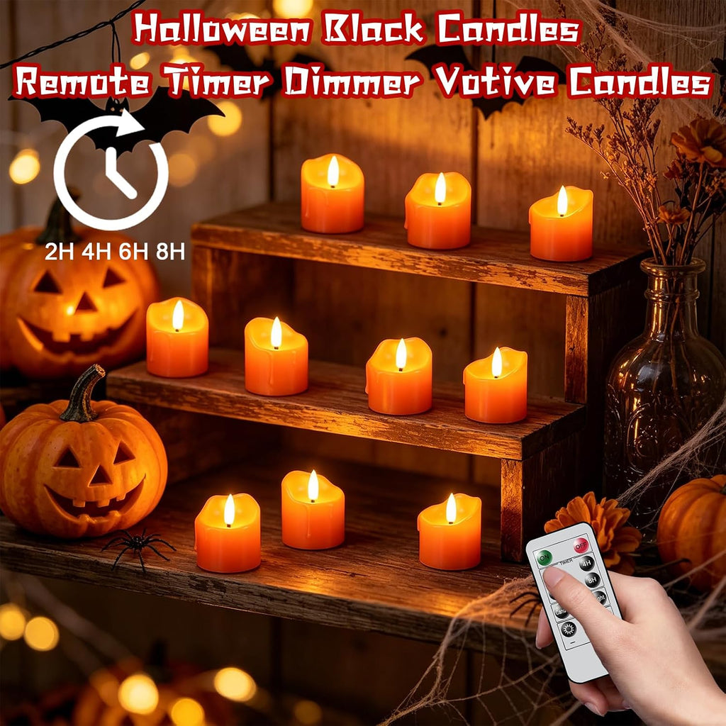Wondise Halloween Orange Real Wax Votive Candles with Remote Timer