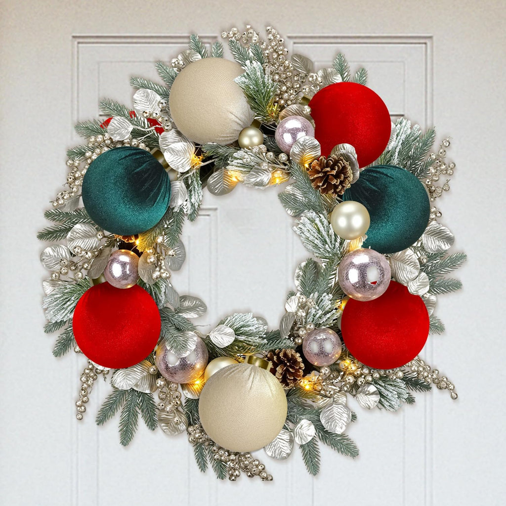 15 Pcs 3.15" Large Red and Green Velvet Ball Ornaments for Christmas Tree