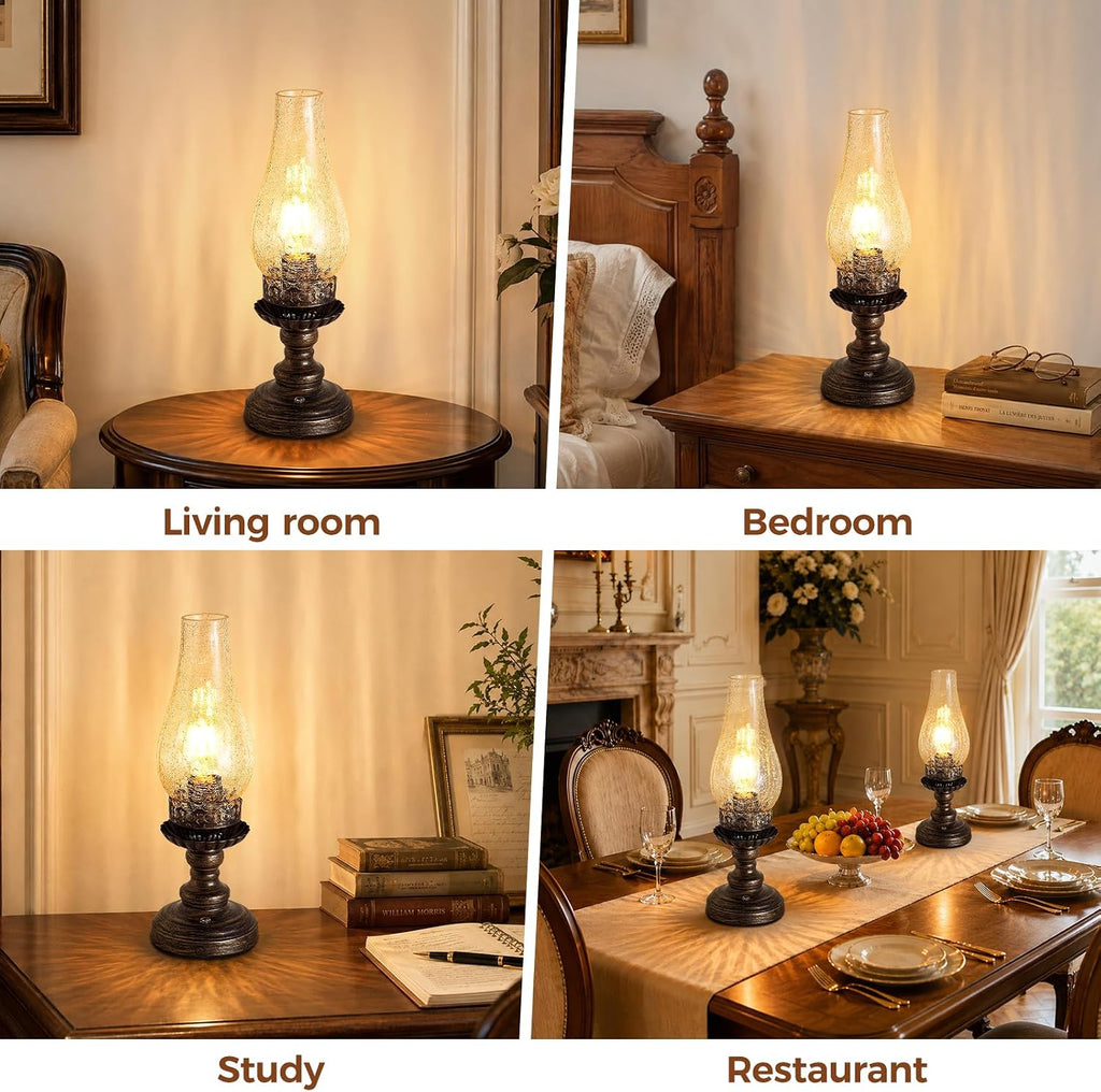 Set of 2 Vintage Rechargeable Table Lamps, Cordless Oil Lamp Style