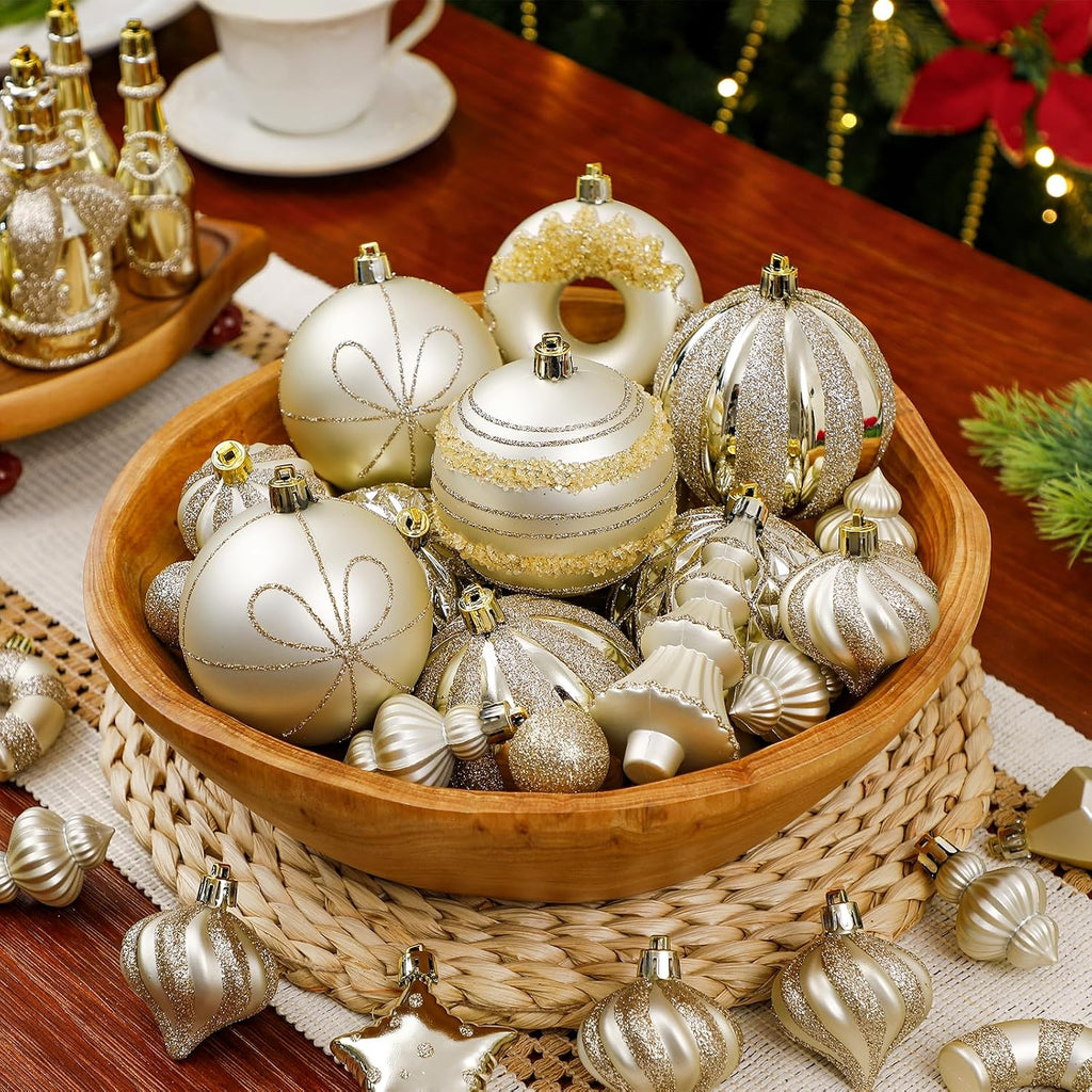 SHareconn 80pcs Christmas Balls Ornaments Set Tree Decor Champagne Gold