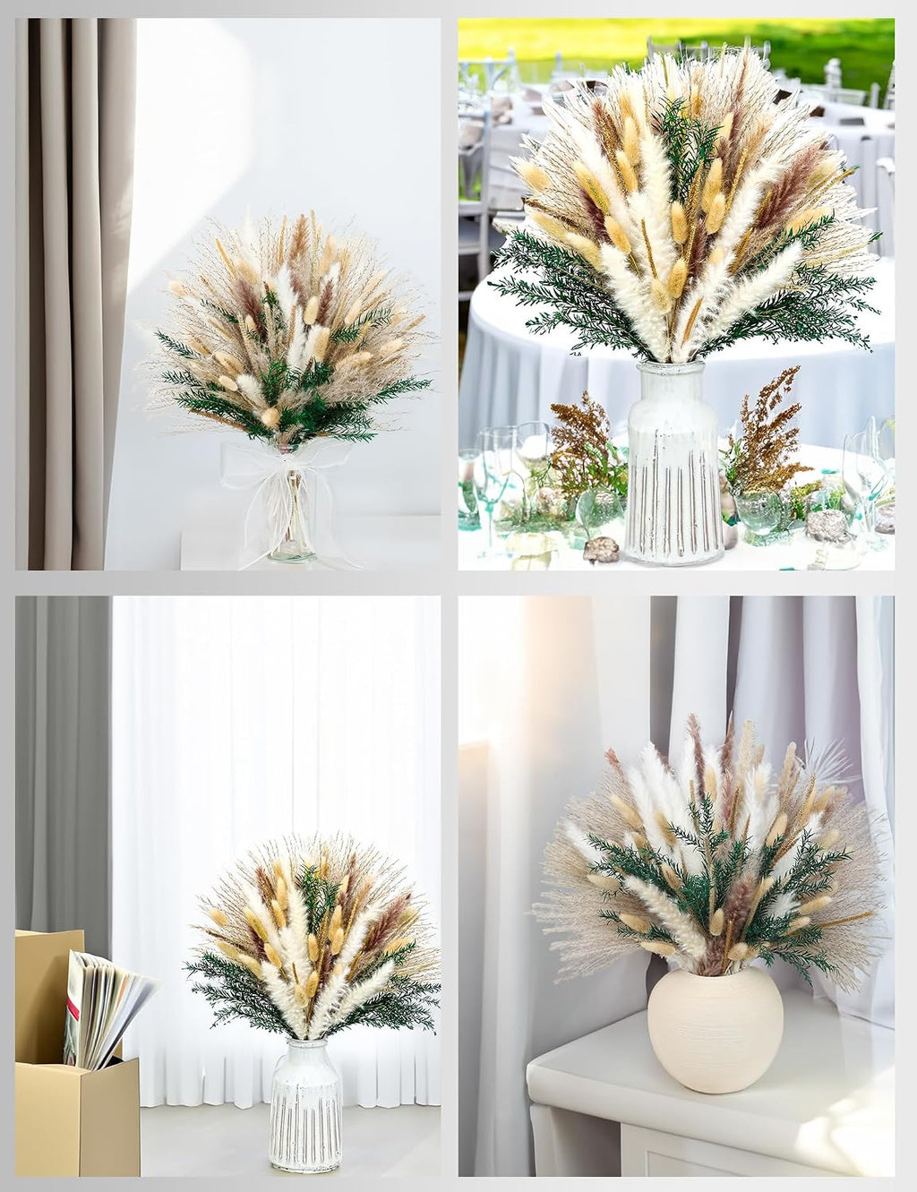 xin's convey 100 PCS Pampas Grass (Vase Not Included), Dried Flowers Bouquets, Wedding Table Decor, Bedroom, Rustic Farm Decor.(Green)