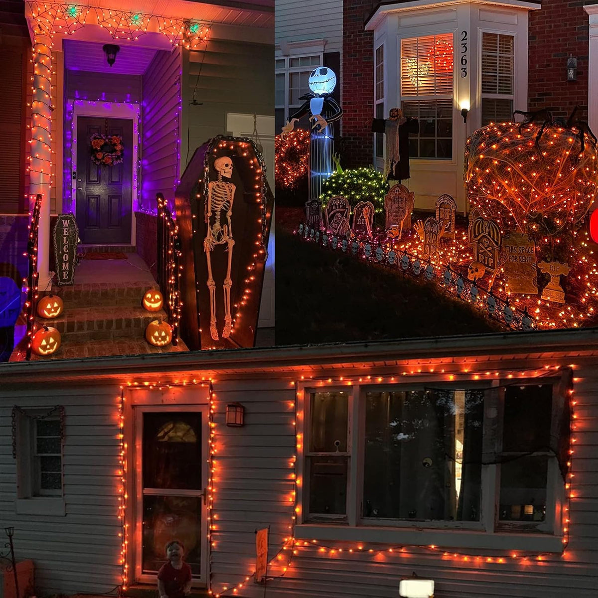 ODEETRONIC Orange Halloween Lights, 21.63ft 100 Count Orange Incandescent Lights Connectable, Plugin Outdoor Tree Light, Mini Indoor String Light for Room Party Haunted House Decor, Brown Wire