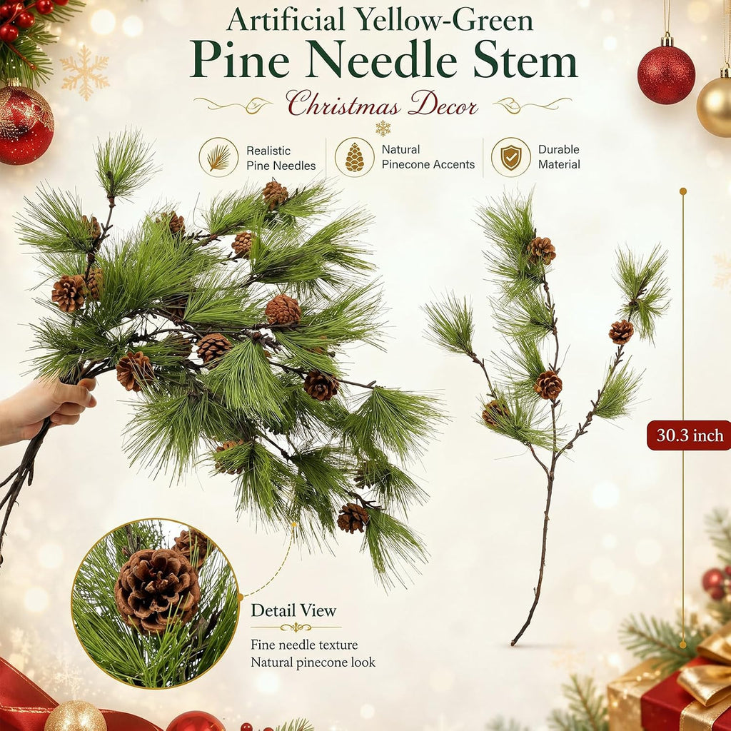 Wavwavw 6 Pcs 25.5 Inch Christmas Artificial Pine Branches with Pine Cones