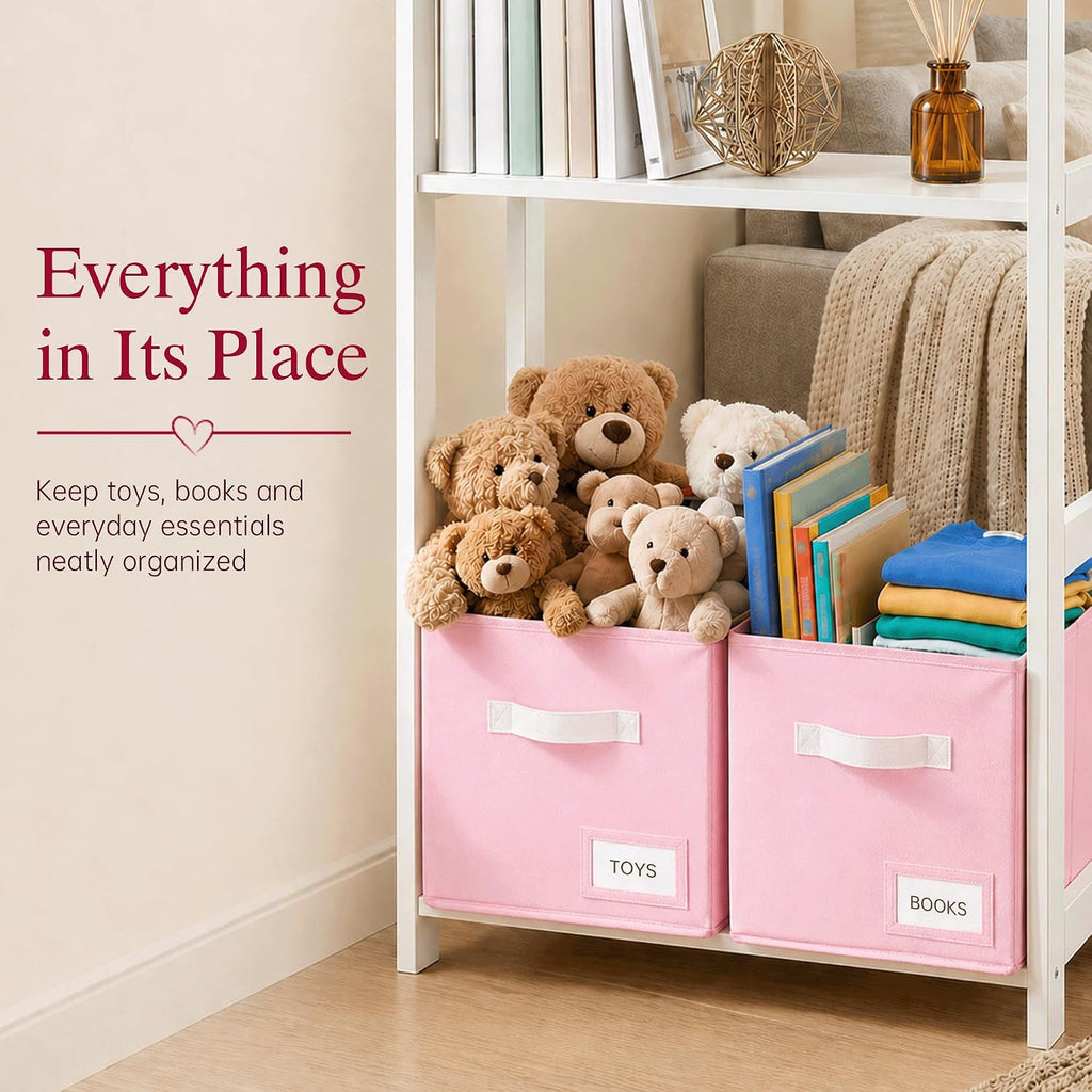 Storage Cubes 10 Pack, 11 Inch Fabric Storage Bins Organizer with Labels, Odor-Free & Sturdy PP Structure, Collapsible Cubby Baskets for Closet, Shelves, Toys & Nursery (Pink)