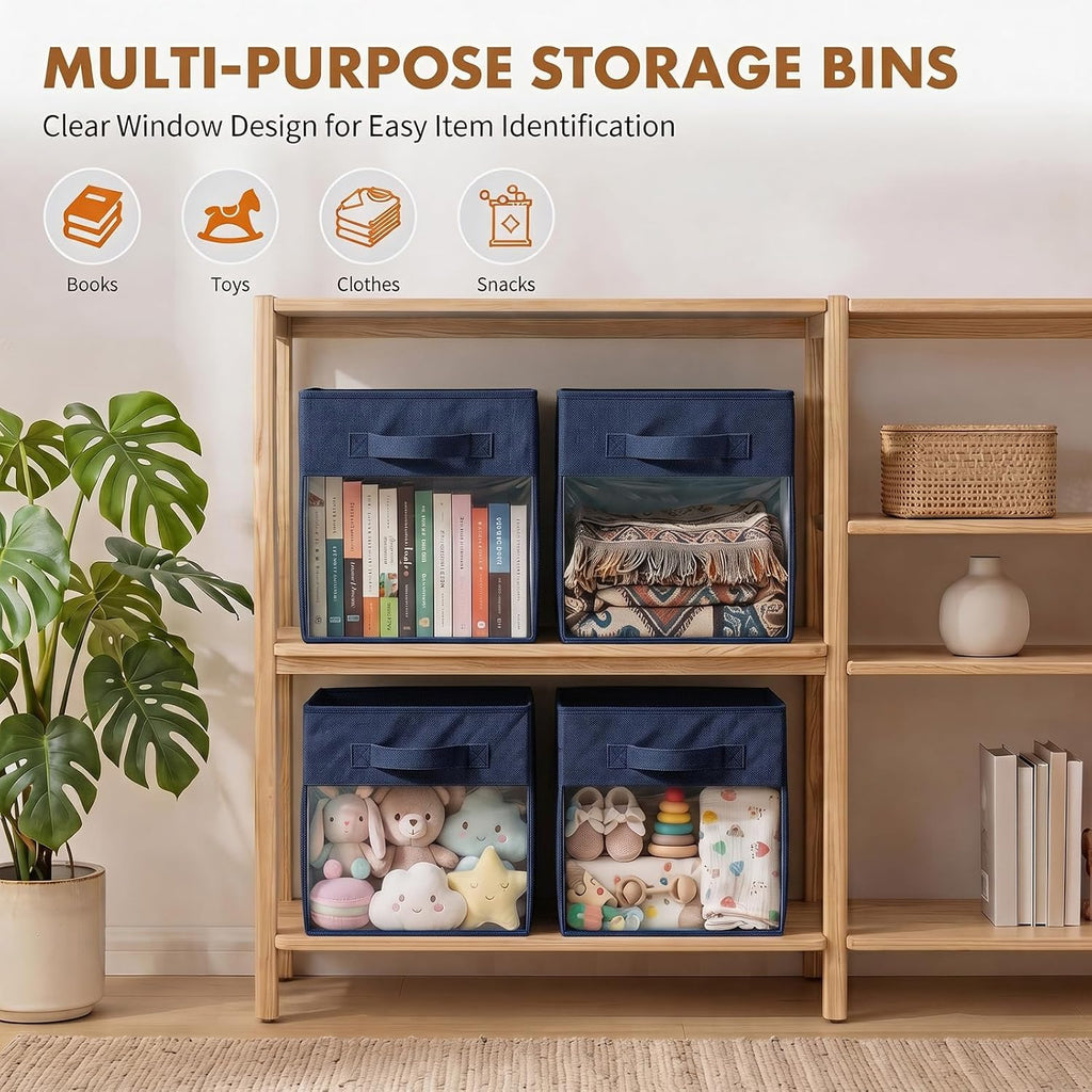 ShellKingdom Storage Bins, Foldable Fabric Storage Cubes with Clear Window