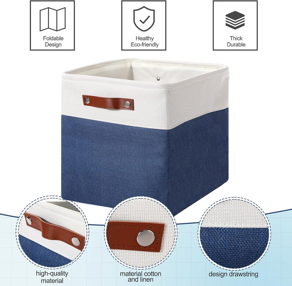 Uiifan 12 x 12 x 12 Inch 8 Pack Fabric Storage Baskets with Handles, Blue