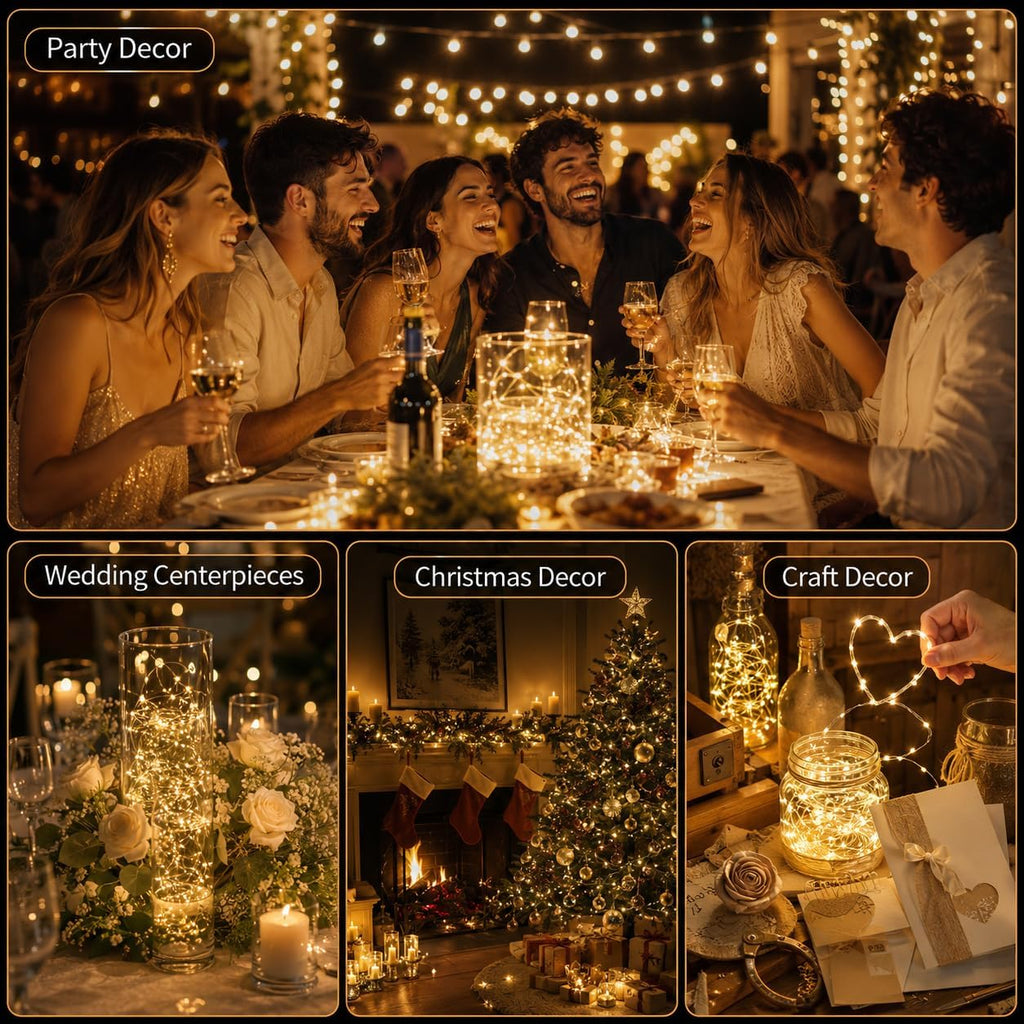 24 Pack Fairy Lights Battery Operated, 7ft 20 LED Warm White Mini String Lights, Waterproof Silver Wire Firefly Lights for Mason Jars Wedding Christmas Party Bedroom Indoor Outdoor Decoration
