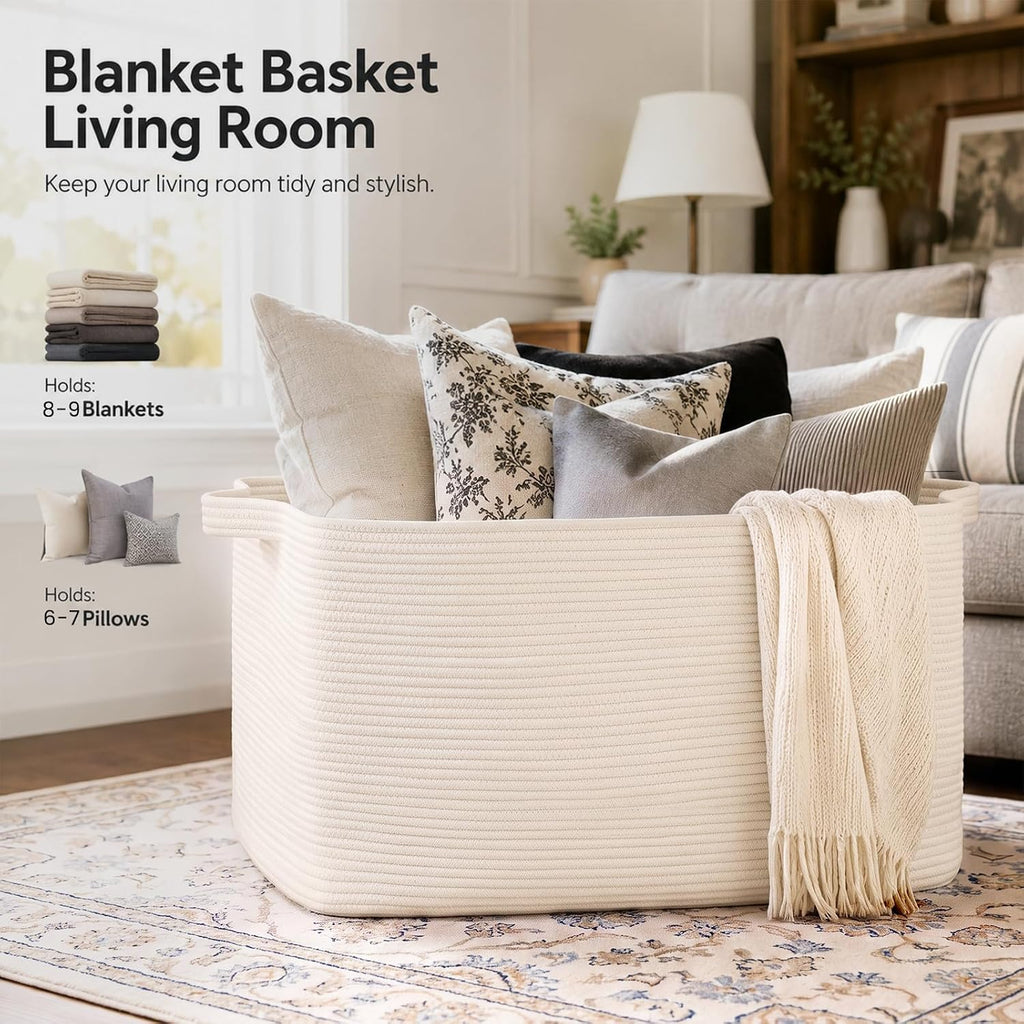 OIASKET 108L Extra Large Blanket Basket Living Room, 24.8" x 16.2" x 16.2"