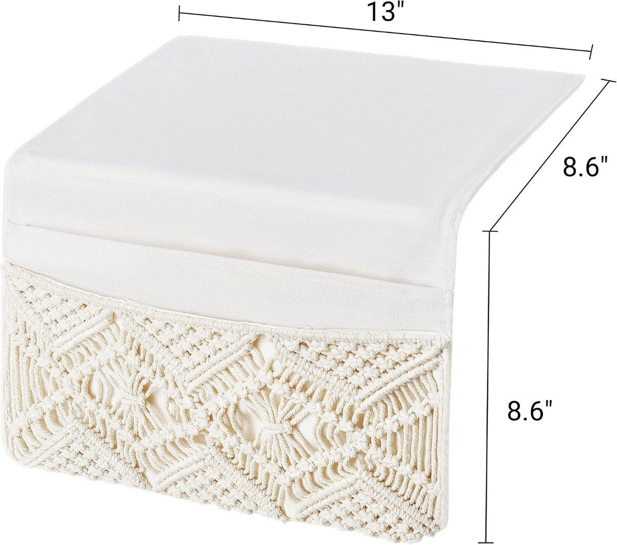 Mkono Macrame Bedside Caddy, Boho Bed Storage Organizer, 4 Pockets Ivory