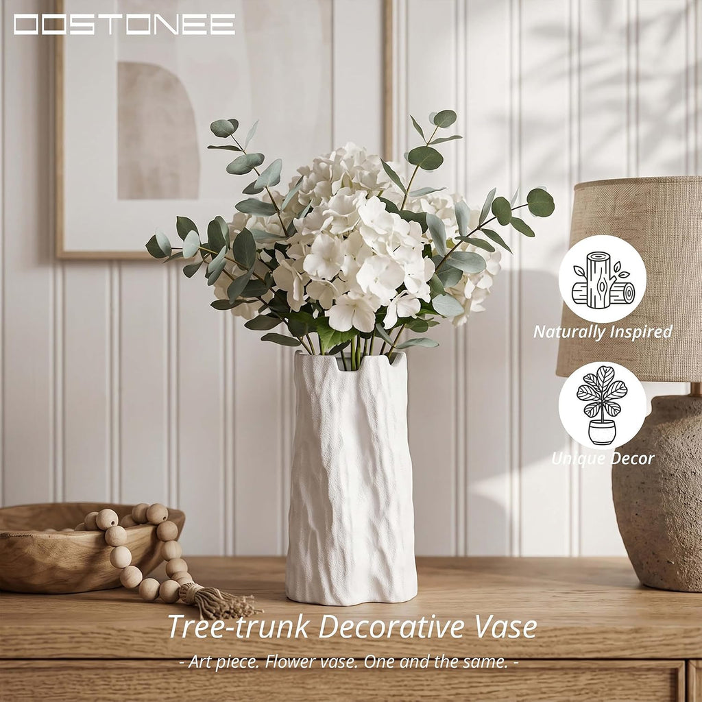 Small White Ceramic Unique Vase - Organic Nature Shape for Boho Home Decor, Flower Vase for Living Room, Entryway Table Decor, Bookshelf Decor (7.5 inch