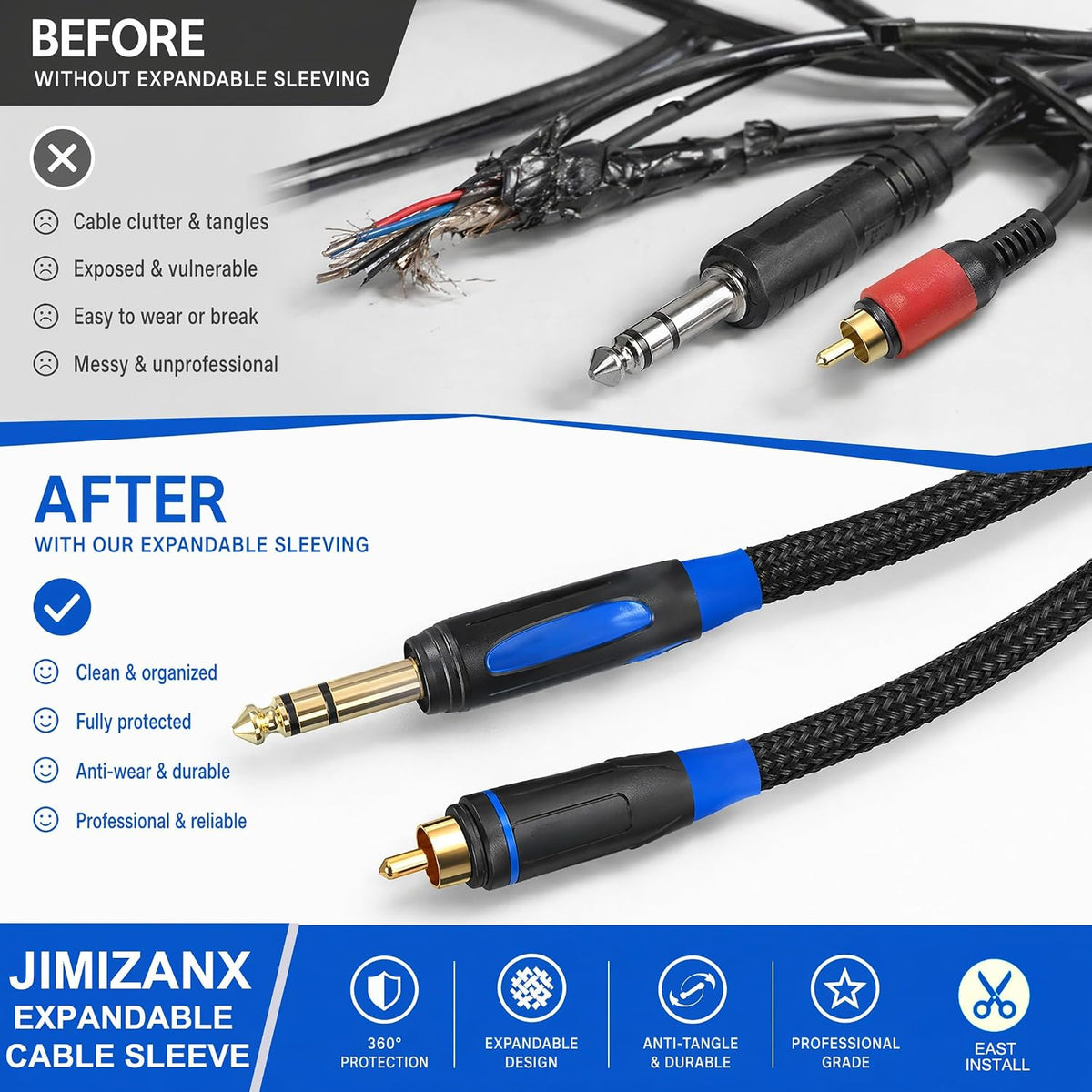 32ft 1/4" Expandable Cable Management Sleeve, PET Braided Wire Protector