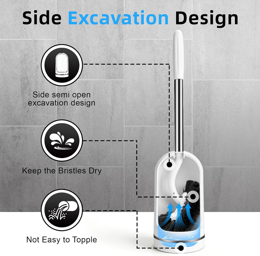 AONEZ Toilet Brush Set, Deep Under-Rim Cleaning, Vented Holder, White