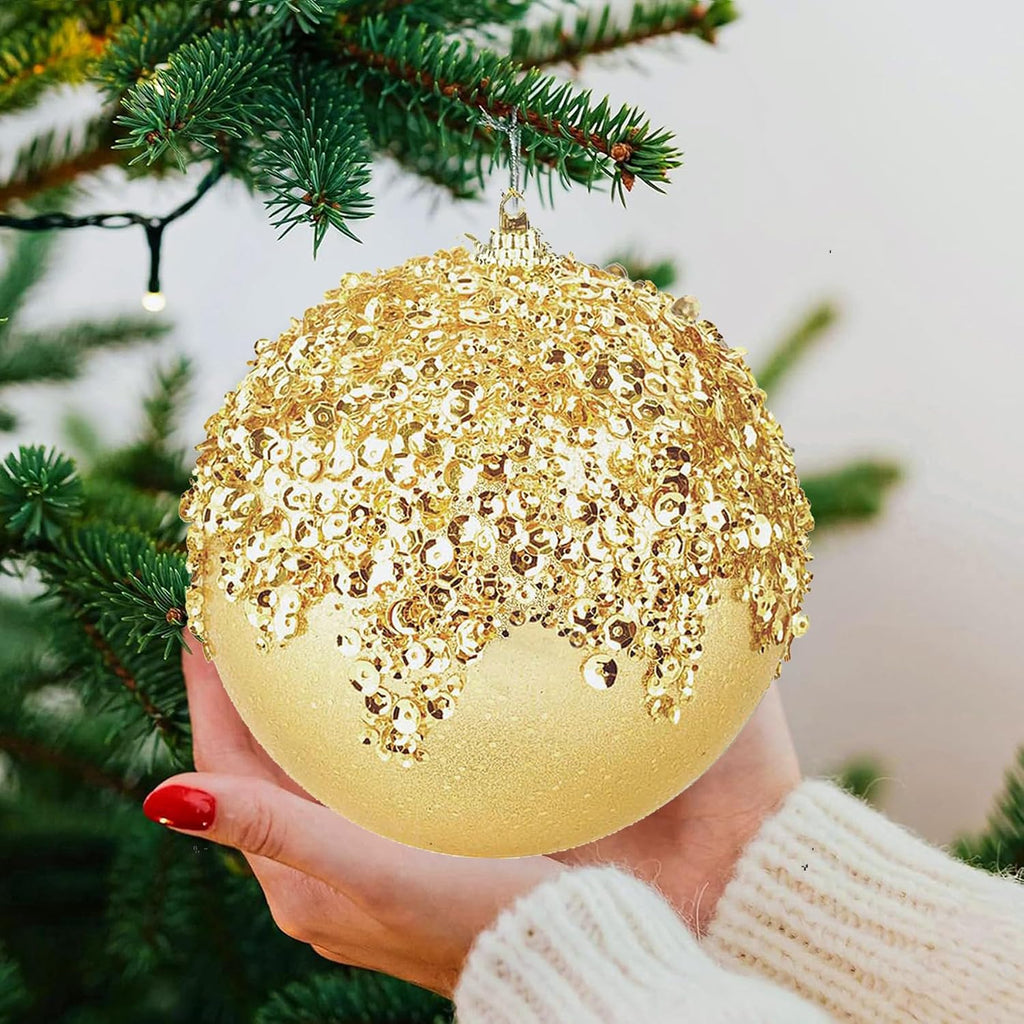 3Pcs Christmas Balls Ornaments -Shatterproof Christmas Ball for Xmas Tree Decorations Hanging,Wedding Party Holiday Decorations Gold Glitter Ball 4.75in x 3 Pack