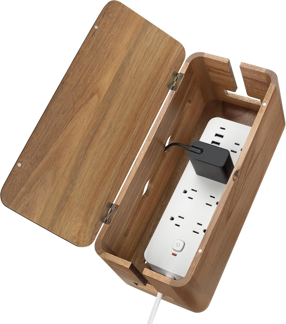 Acacia Wood Cord Management Box, Magnetic Lid, Hide Cable & Cord Organizer